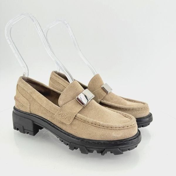 Rag & Bone Womens Shiloh Loafer 37.5 7.5 Tan Leather Block Heel Lug Sole Chunky