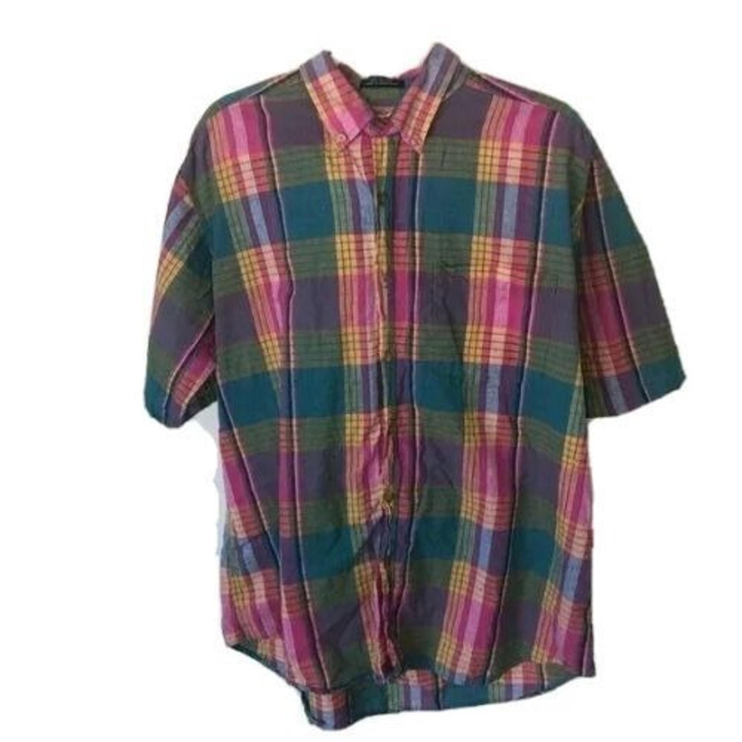 Members Only Shirt Large L Mens Vintage Colorful Pink Blue Green Plaid Cotton