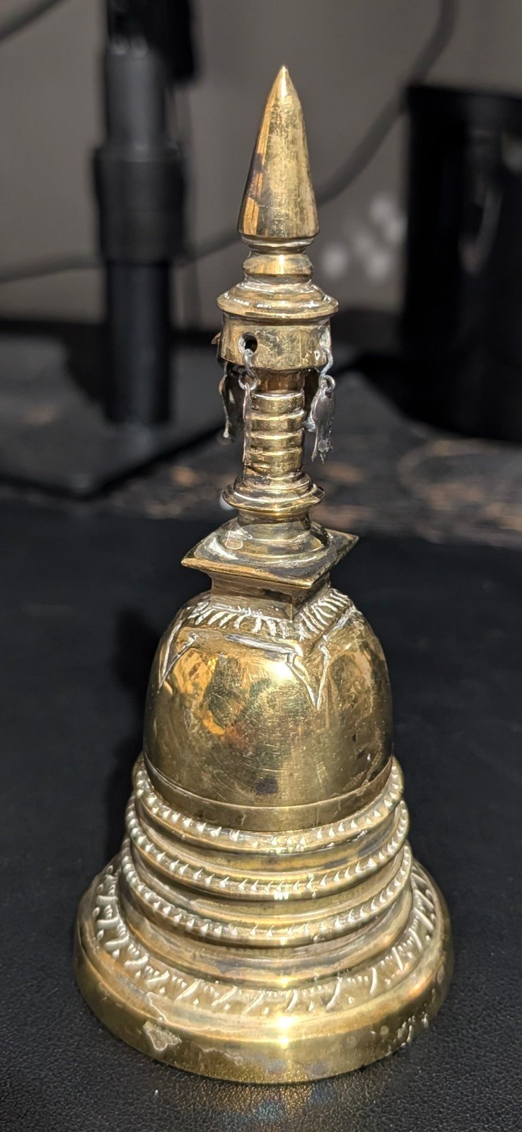 Vintage Thailand Caste Brass Religious RELIC Container Temple Design (B2)