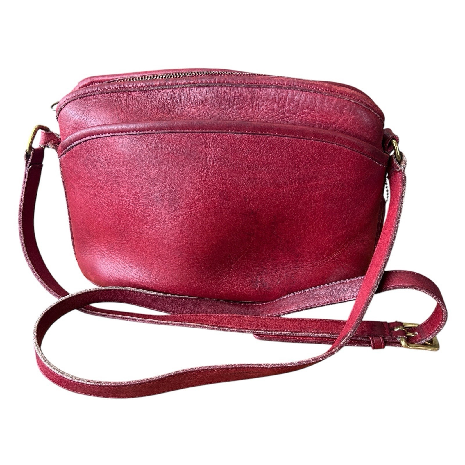 COACH 9976 Vintage Old Red Leather Hobo Shoulder Bag USA Money Western 90's Med