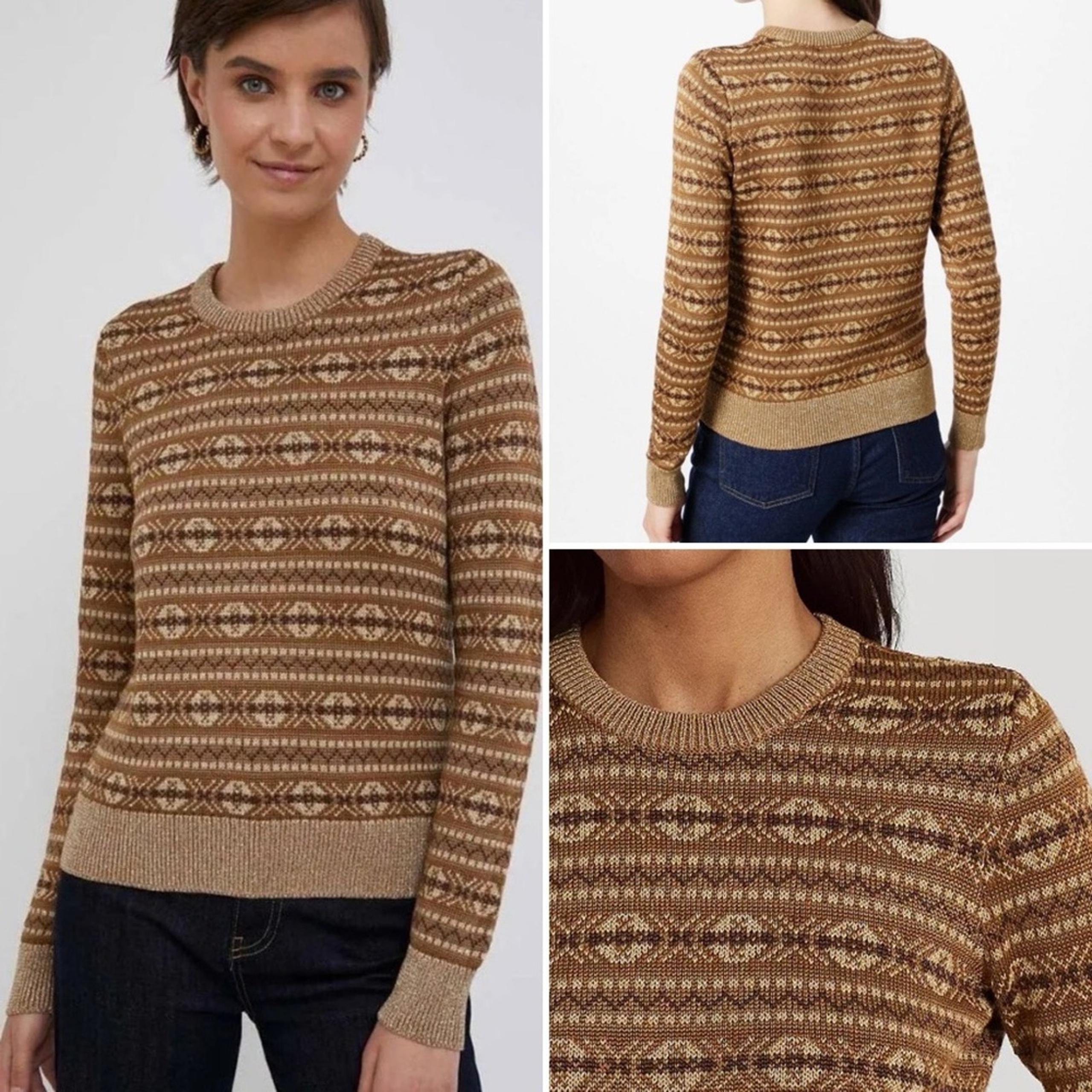 Lauren Ralph Lauren $198 Metallic Fair Isle Cotton-Blend Sweater Womens S EUC