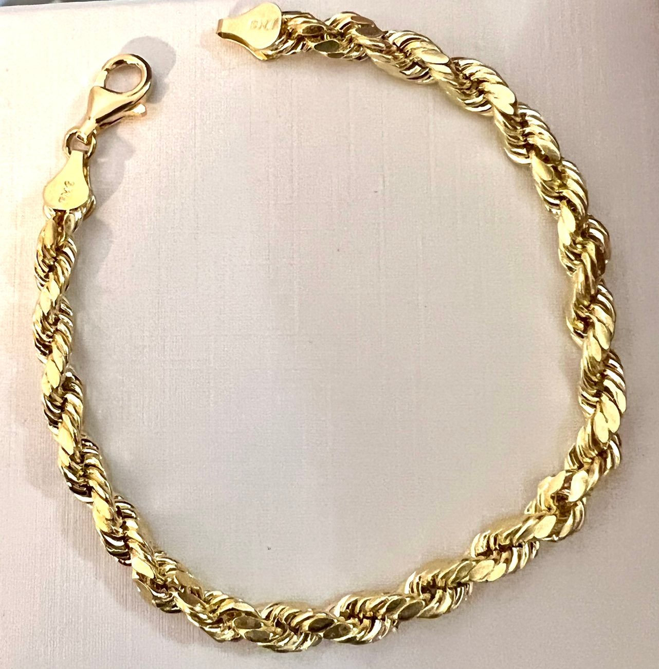 5mm 10k gold rope bracelet diamomd cut 8 inch