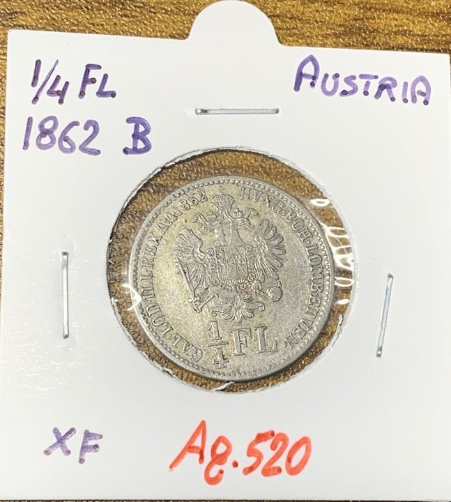 Austria ¼ florin, 1862 B