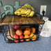Metal Stacking/Nesting Rectangular Basket with Acacia Lid, Antique Black - NEW