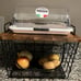 Metal Stacking/Nesting Rectangular Basket with Acacia Lid, Antique Black - NEW