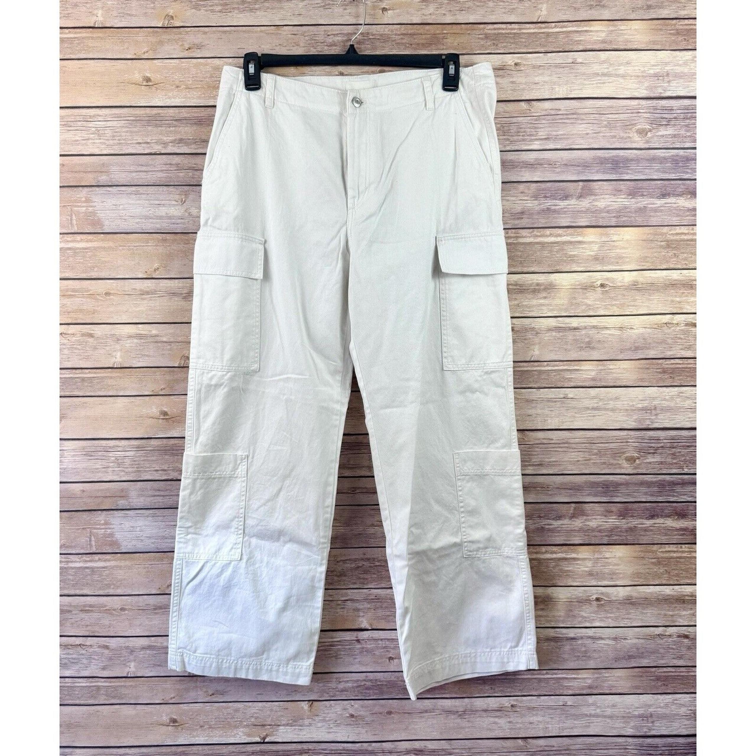 NWT H&M Women's White Cargo Pants Casual Career Casual Sz 14
