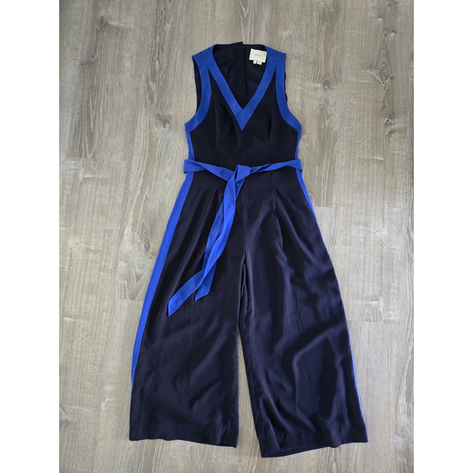 Anthropologie Eleveness Becas Two Tone Wide-Leg Belted Jumpsuit size 6