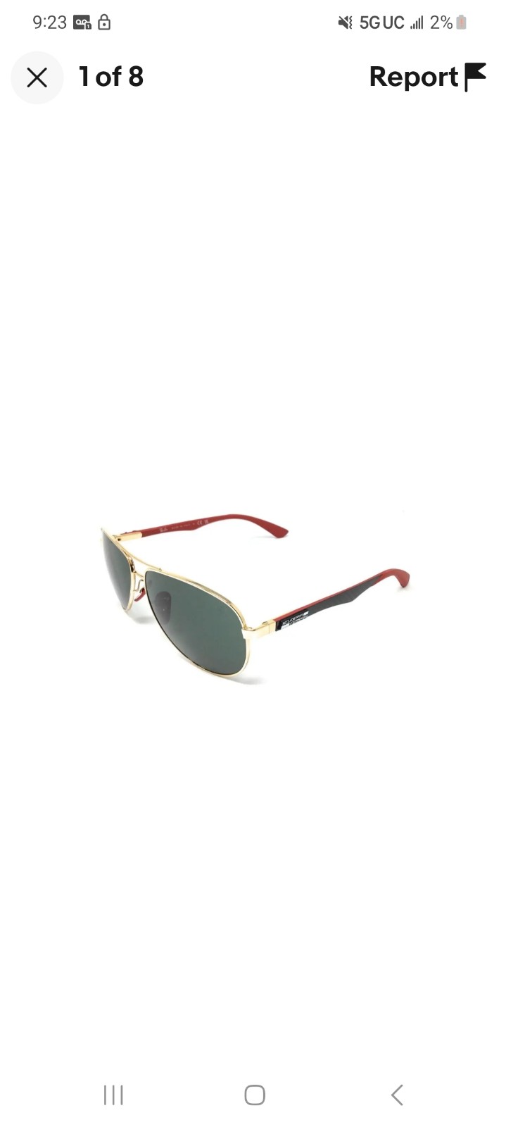 Ray-Ban FERRARI Mens Gold Frame Green Lens Sunglasses