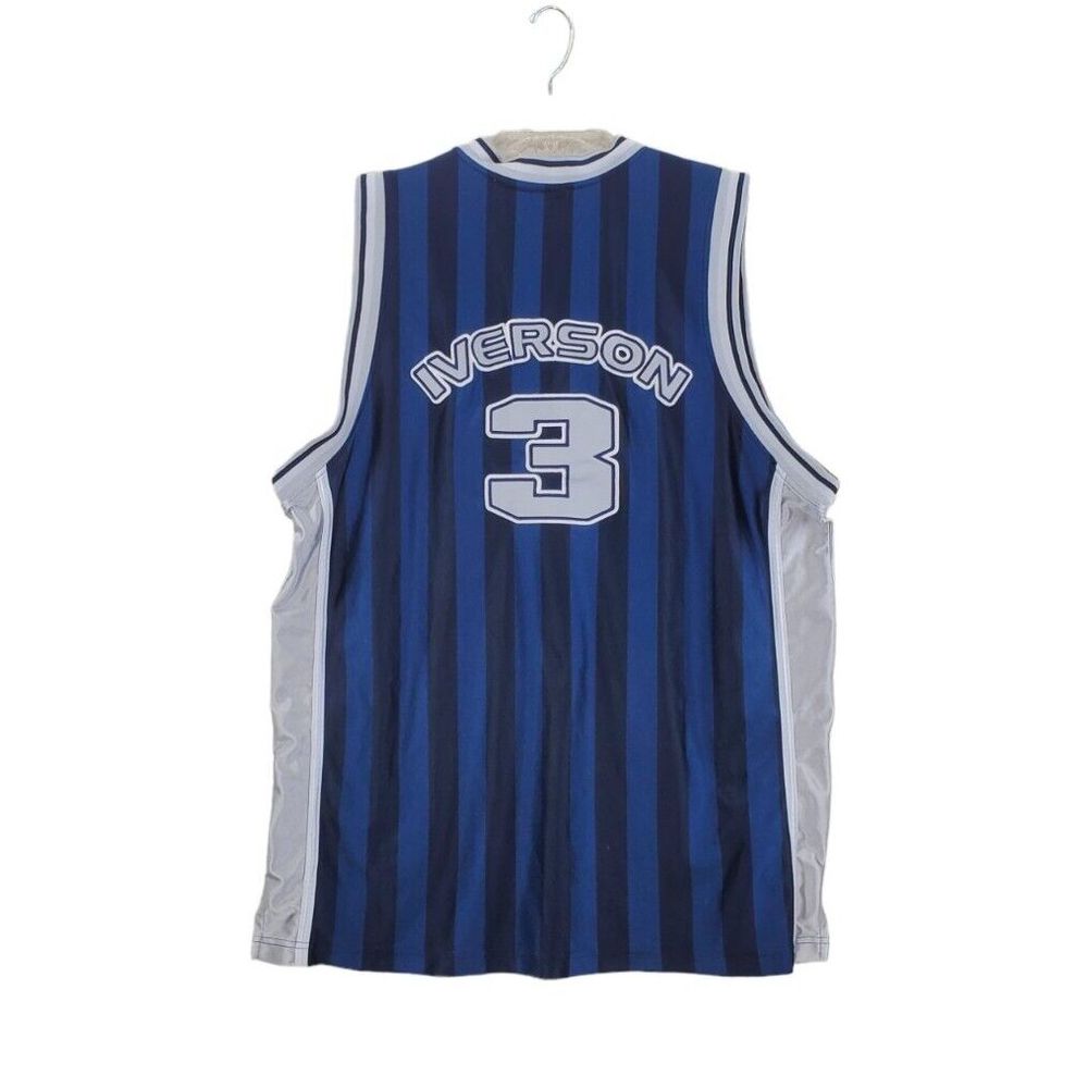 Vtg Reebok I3 Iverson Jersey Men 2XL Ltd Ed Blue Blk Striped Multi Sewn Stitched