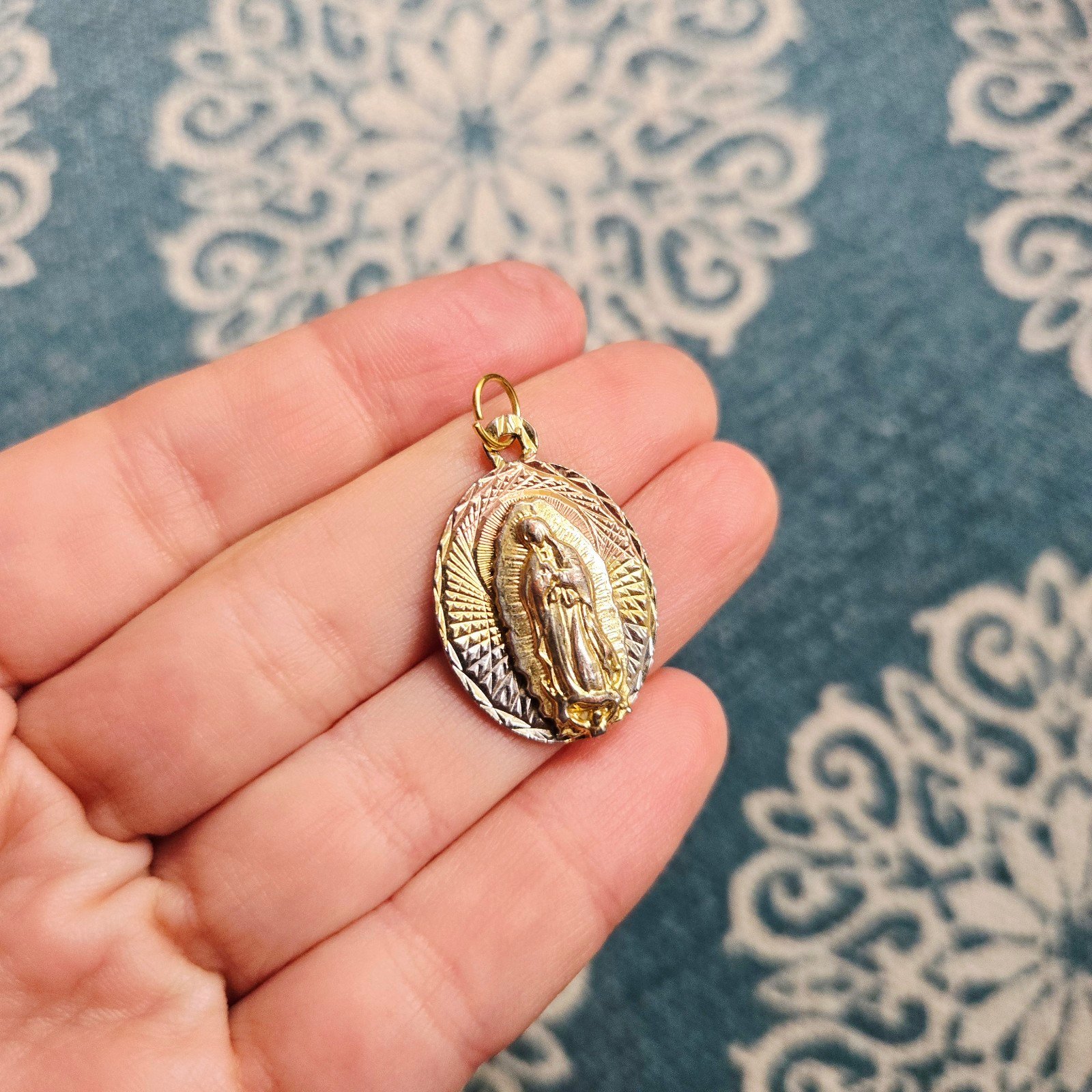 Vintage Tritone Mother Mary Miraculous Medal Medallion Pendant
