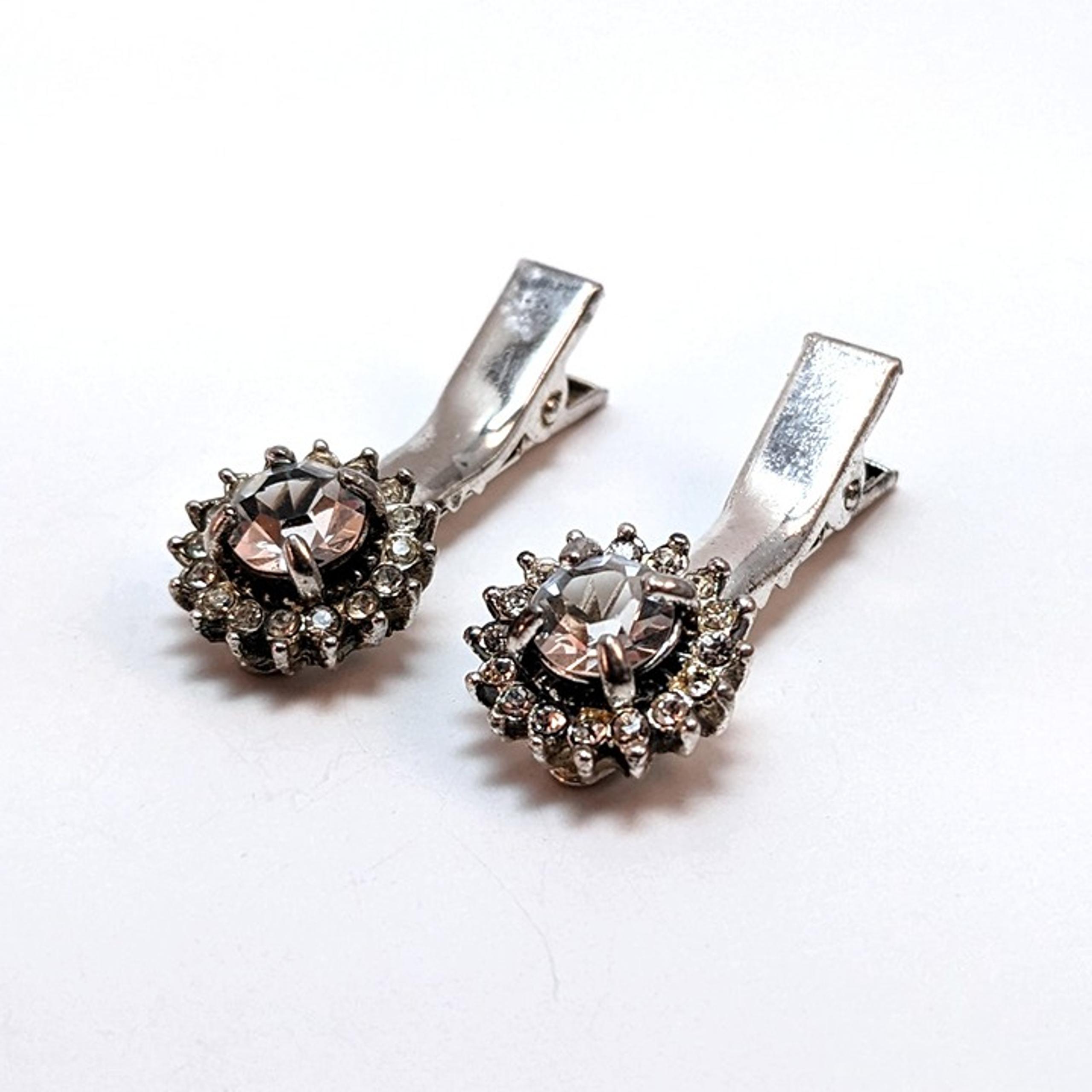 Vintage 50s Silver Plated Crystal Hair Clips Classic Formal Evening Elegant Prom