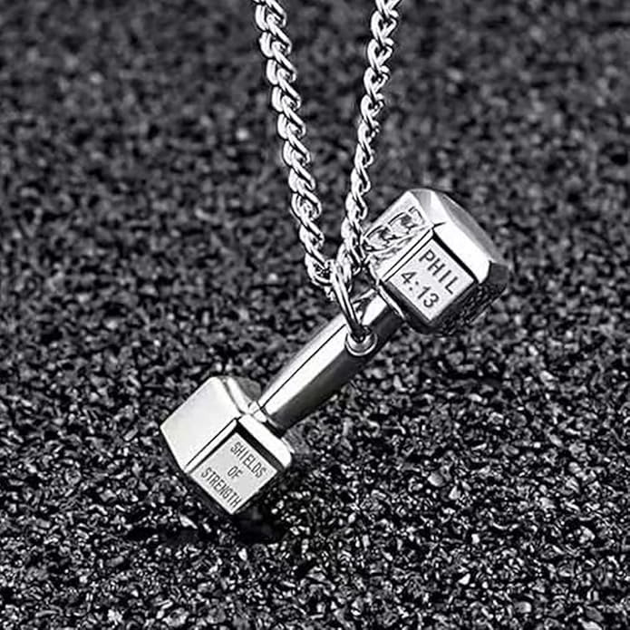 Gothic Barbell Pendant Necklace for Men with 23.6'' Stainless Steel