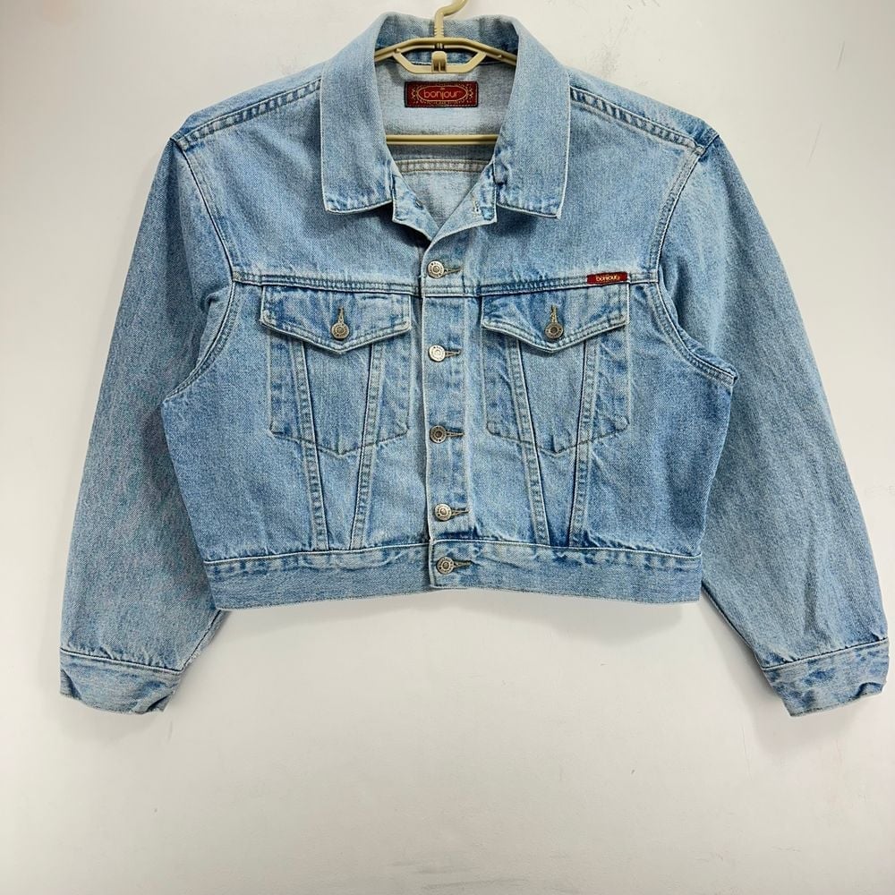 Vintage 80's Bonjour Light Wash Denim Jean Jacket size Medium