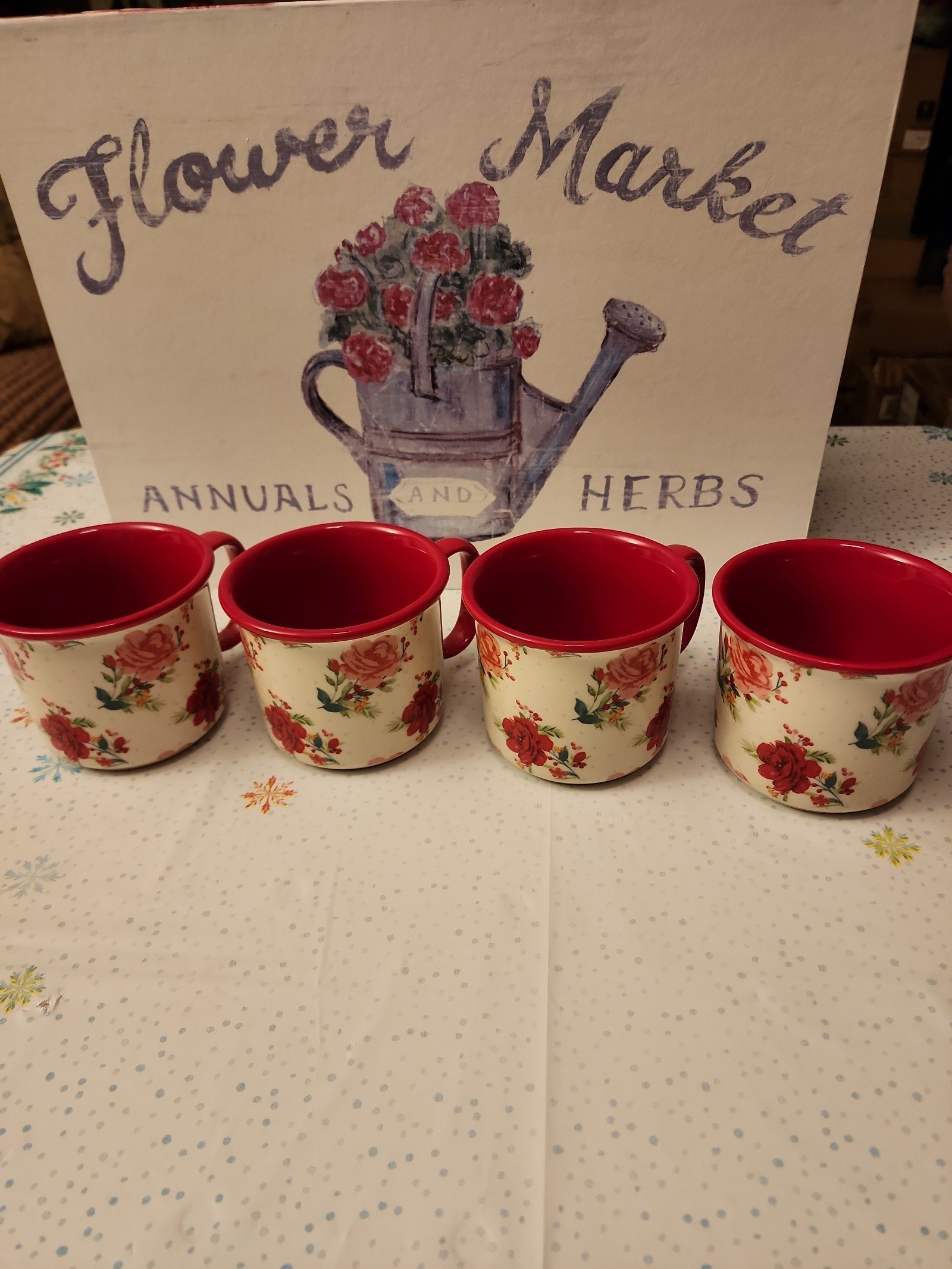 Pioneer Woman (4) 2020 Rose Toss Cheerful Rose Camper Mugs Cups HTF