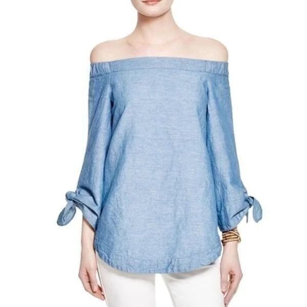 Free People Denim Off The Shoulder Top Chambray