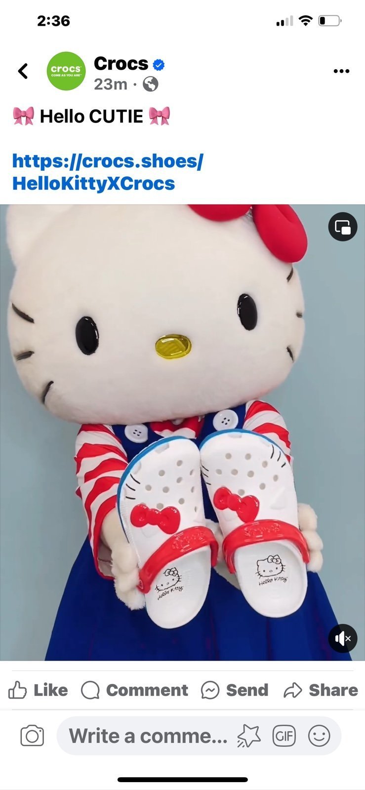 CROCS HELLO KITTY CLASSIC CLOG M6/W8
