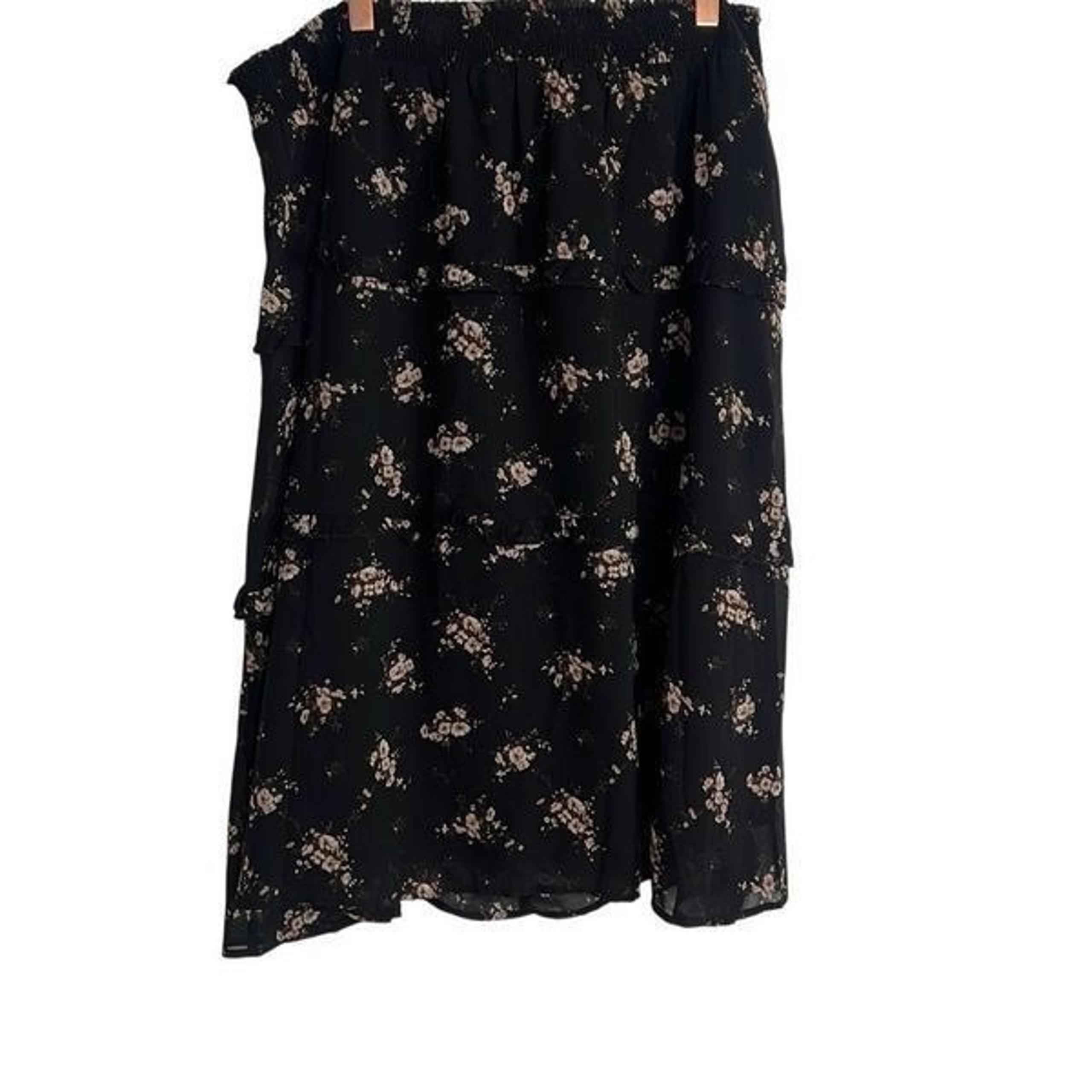 Allegra K NWOT Floral Smocked Waist Knee Length Ruffle Tiered Skirt Black XL
