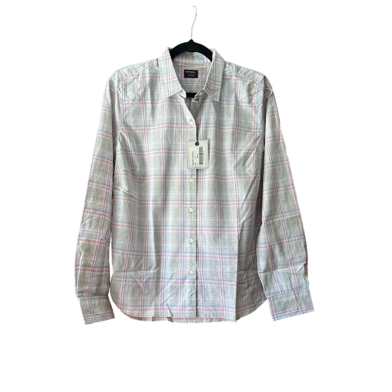 NWT UNTUCKit Women's Chasseles Plaid Button Up Shirt Long Sleeve Gray/Pink SZ 10