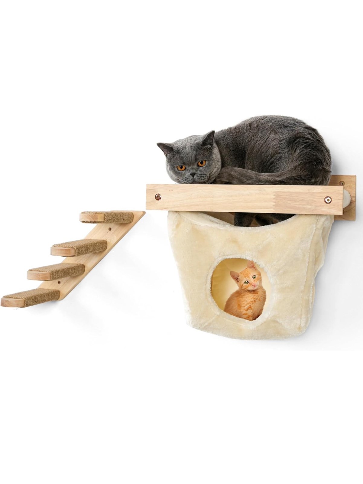 Cat Hammock Wall Mounted Shelf with Steps - Cat Beds and Furniture with Tunnel f