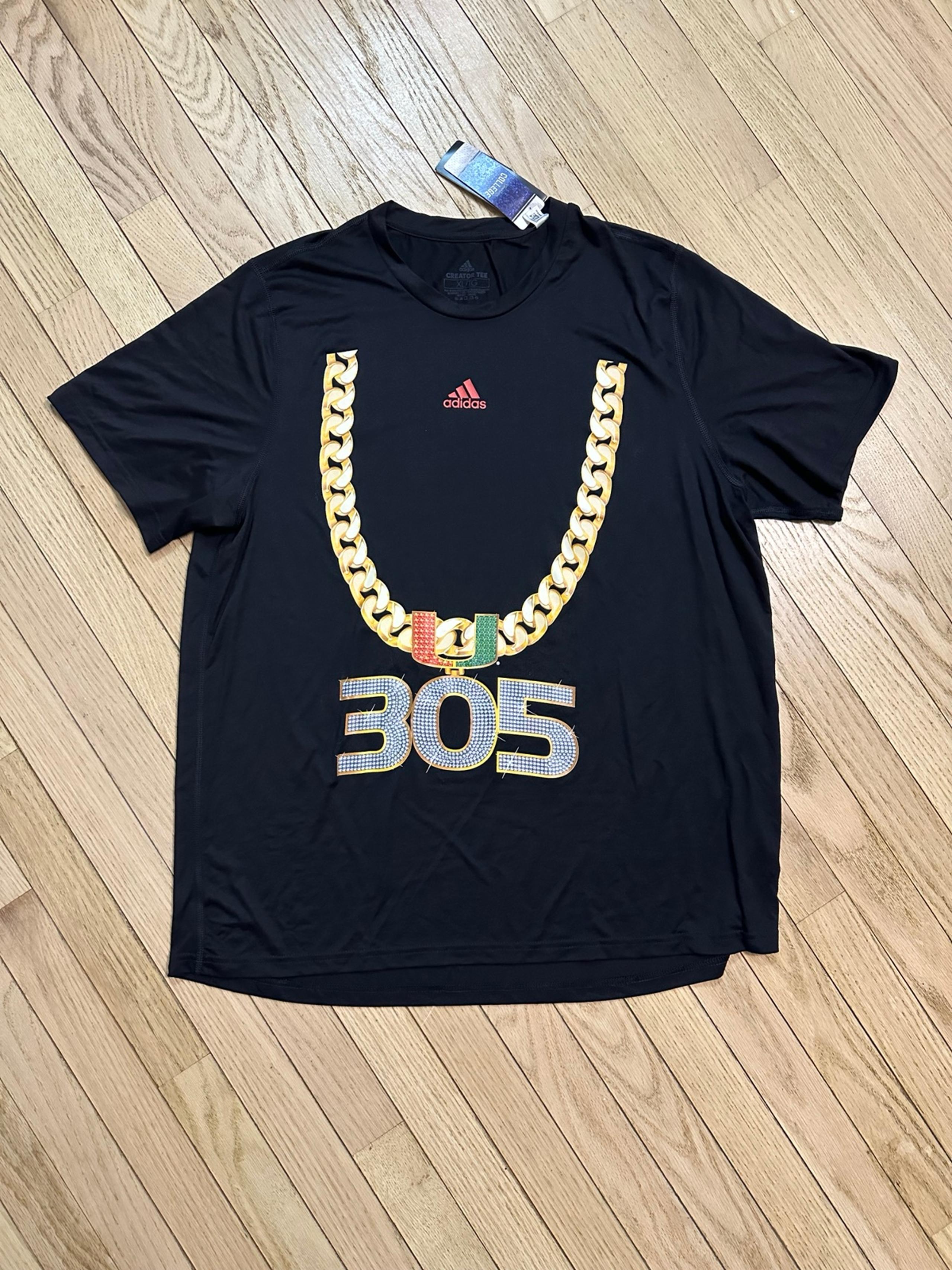 XL- Miami Hurricanes Shirt Mens Black Orange Green Turnover Chain 305 Adidas NEW