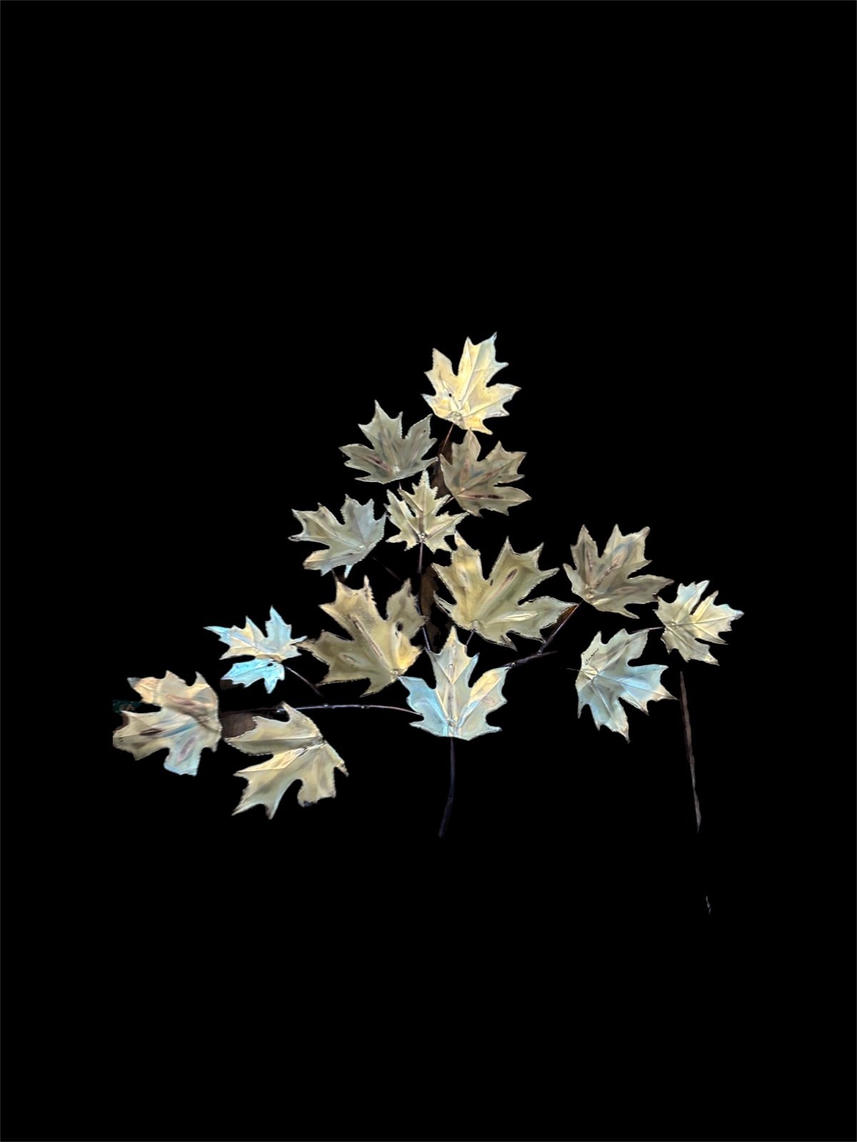 Huge Vintage Maple Leaf Metal Brass Copper Sculpture Artist Signed Bergame 28”