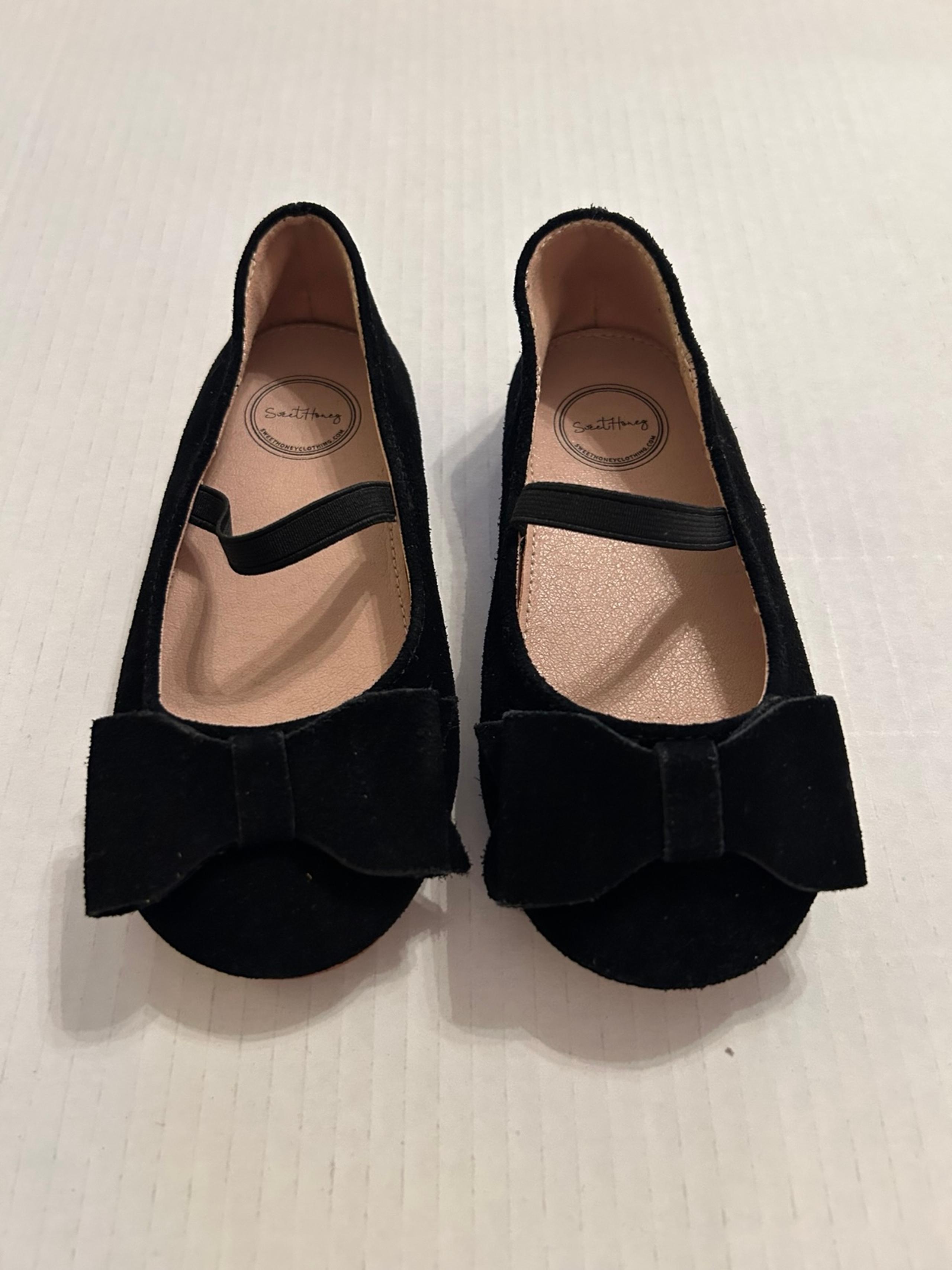 Sweet Honey Black Big Bow Suede Ballet Shoes Size 10