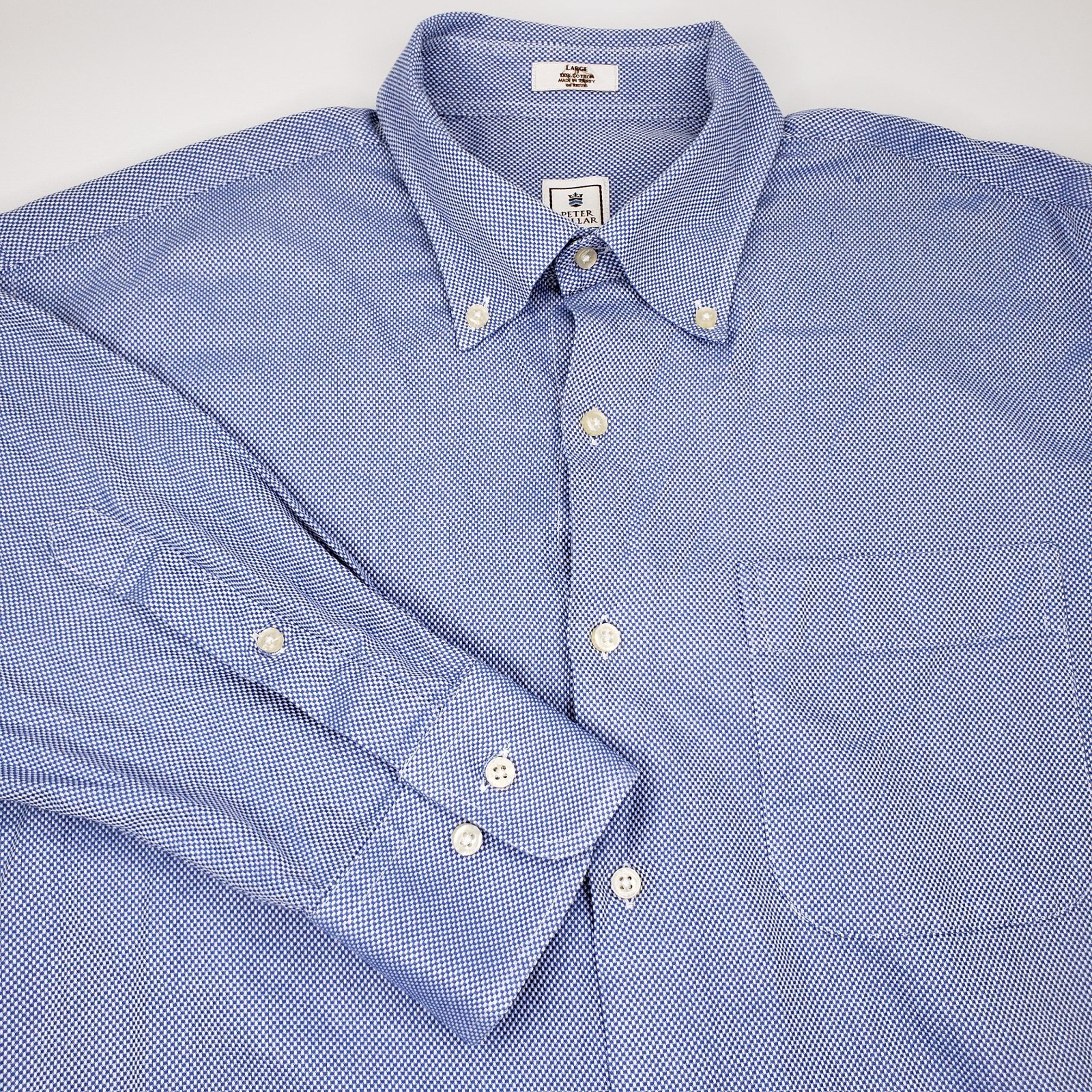 Peter Millar Large Cotton Blue & White Check Button Down Long Sleeve Shirt Men's