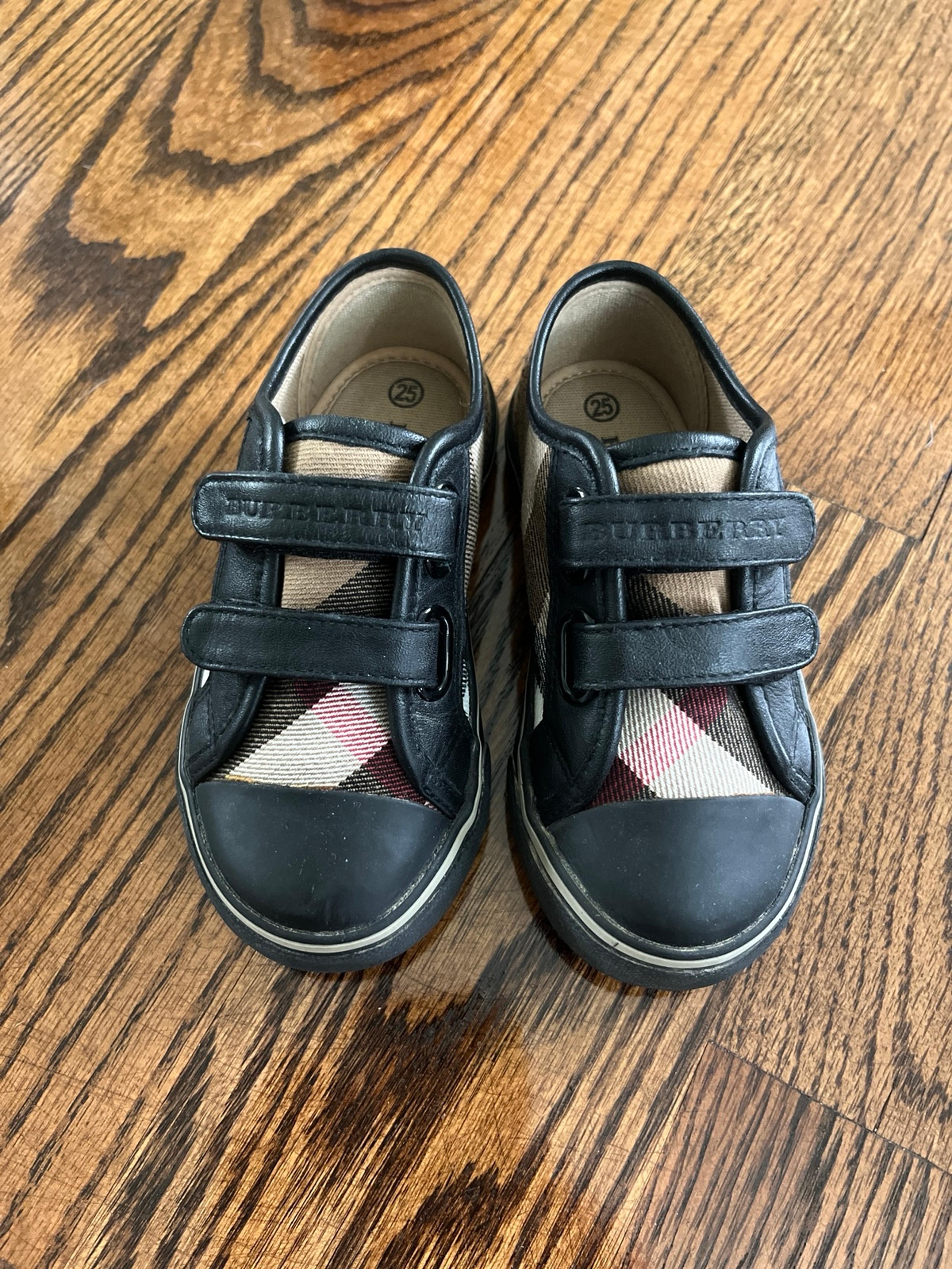 Burberry Kids Black Leather and Canvas Sneakers 8.5 US 25 EU