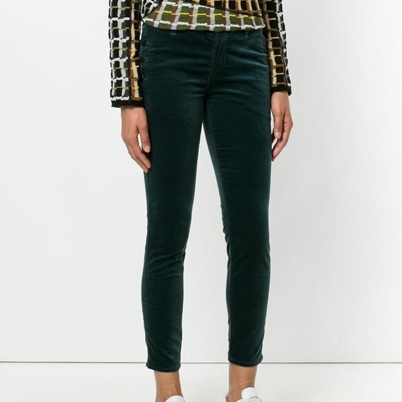 J Brand Zion Mid Rise Green Velvet Skinny Jeans Moorland