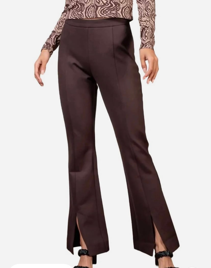 LUCY PARIS Kate Front Slit Trouser In Chocolate Brown.