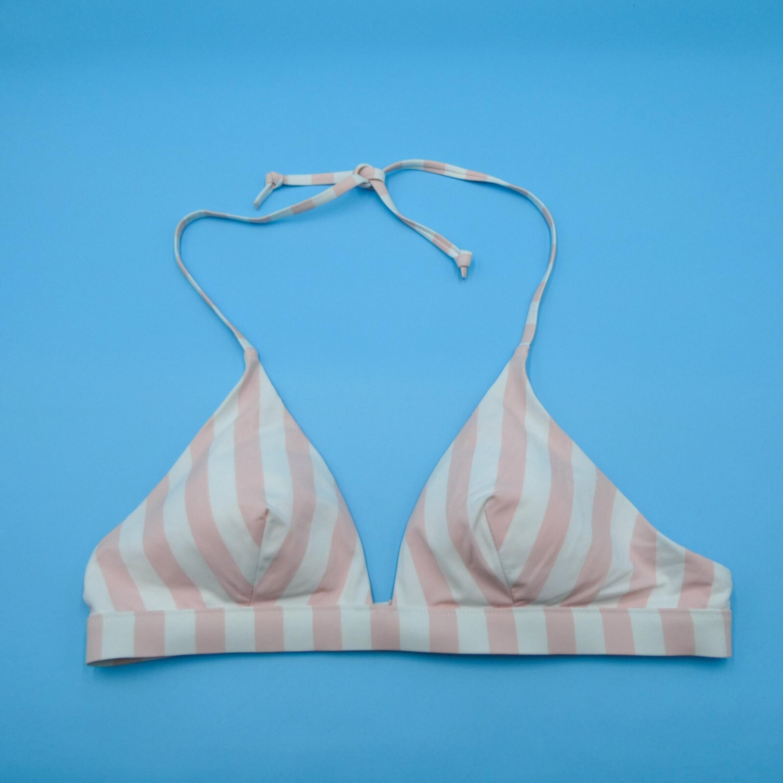 Victorias Secret Large White Pink Striped Bikini Top Padded Triangle Swimwear VS