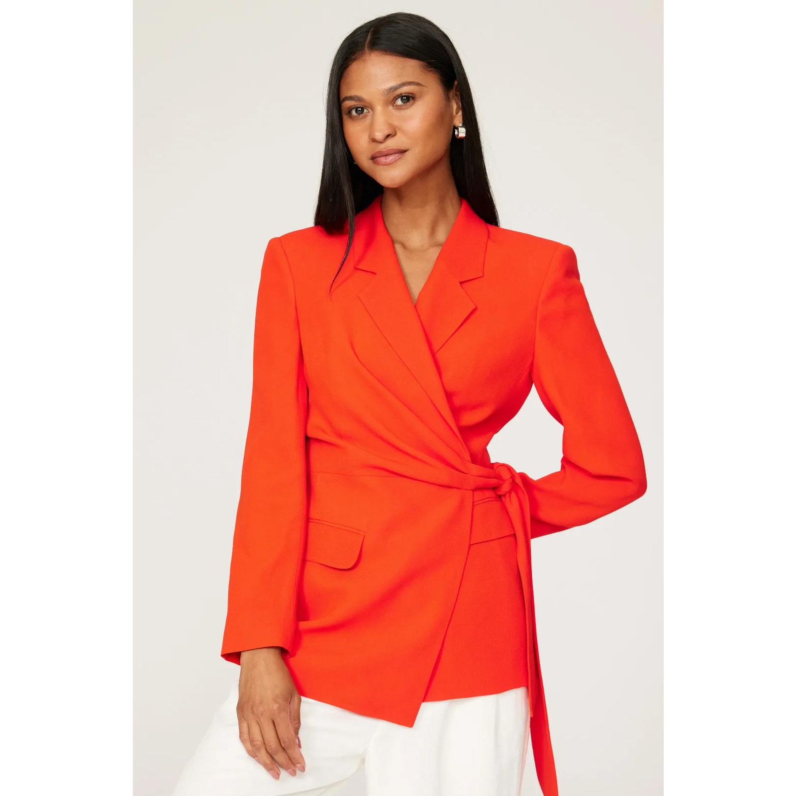 Hugo Boss Jawana Wrap Blazer Red Collared Side Tie Jacket Sz Relaxed 12 US