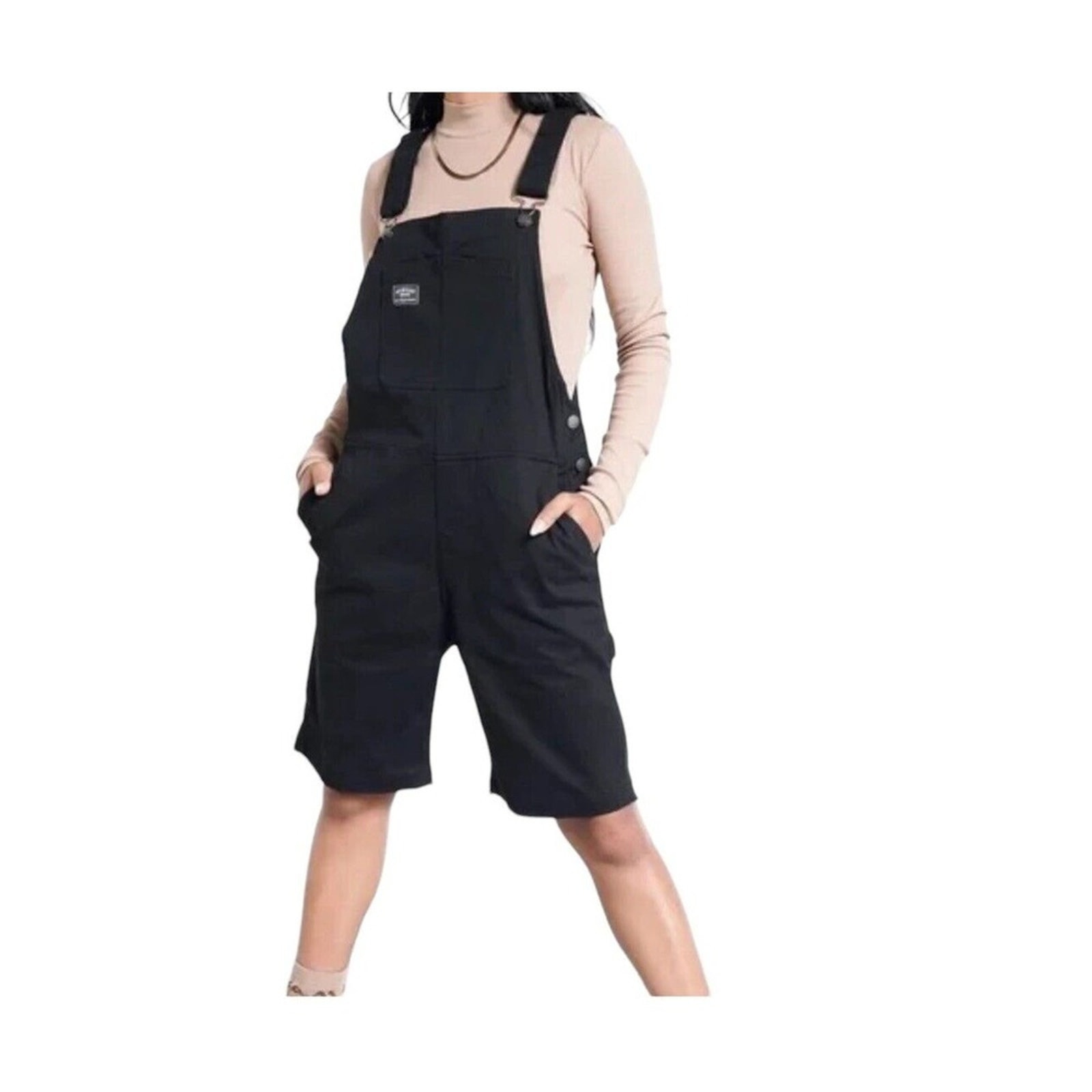 Wildfang Essential Overall Stretch Cotton Shorts Overalls Black Size Small