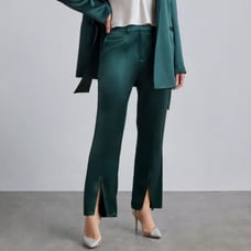 Lattelier Front Slit Trouser - Green Satin M