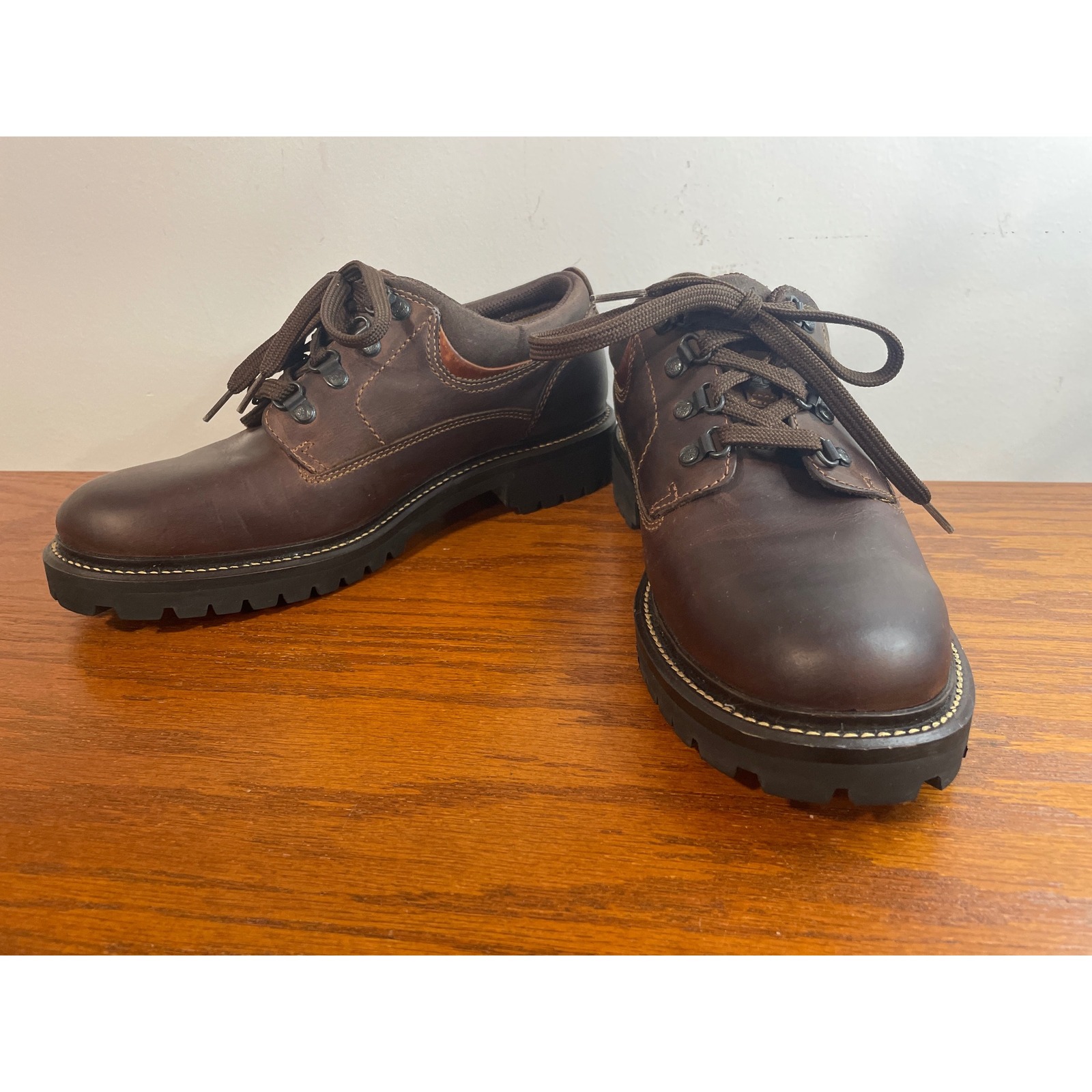 Y2K Timberland Leather Oxford Shoes Casual Work Brown Lace Up Chunky Mens 9