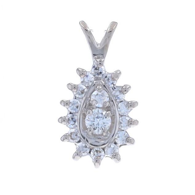 White Gold Diamond Halo Pendant - 14k Round .23ctw Teardrop B4267