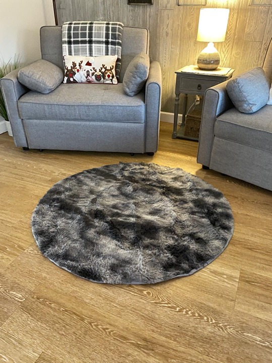 Tie-Dyed Dark Grey Round Rug Ultra-Soft Plush Modern 5x5 Circle Area Rug
