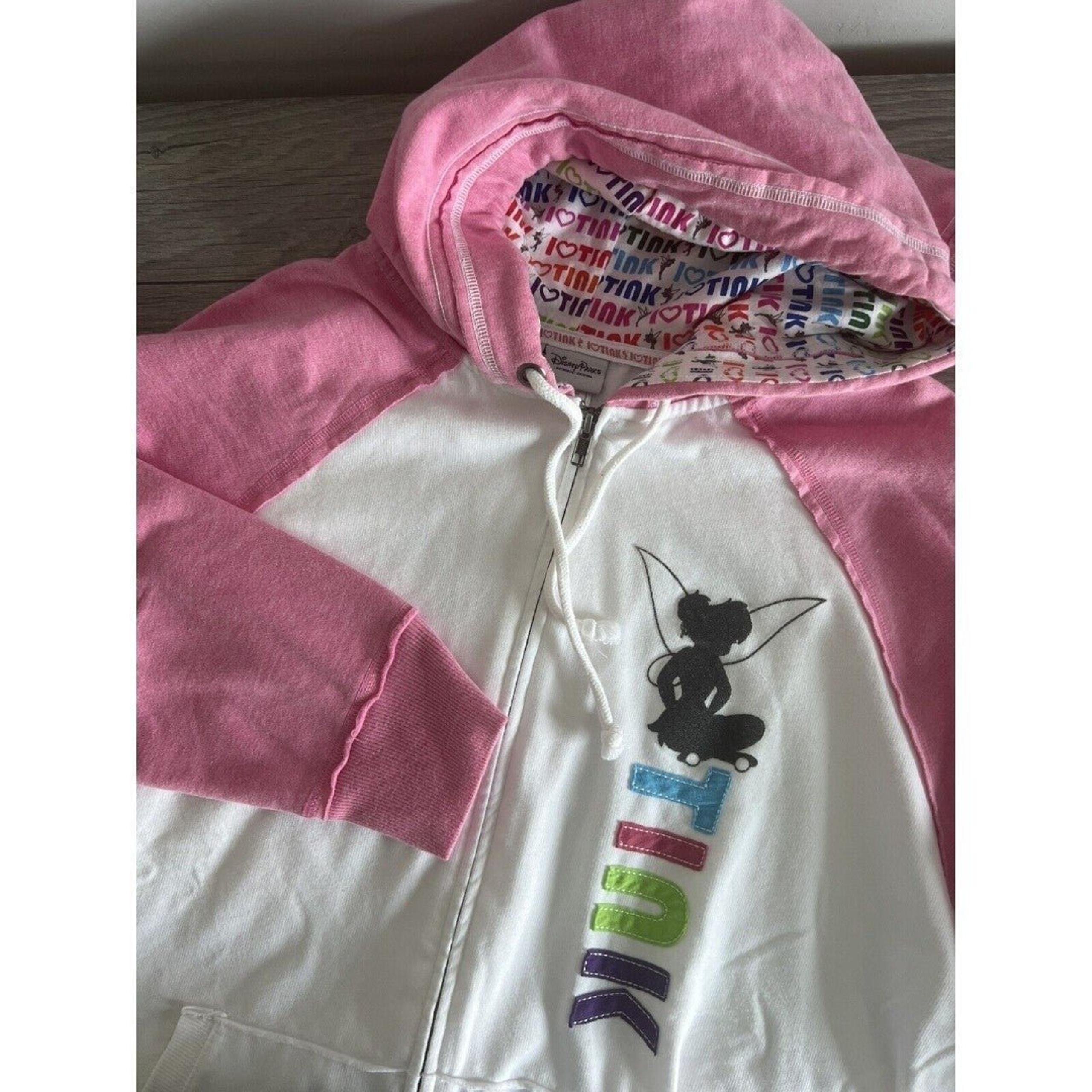 Disney Parks Tinkerbell Full Zip Hoodie Pink White Size 1X EUC