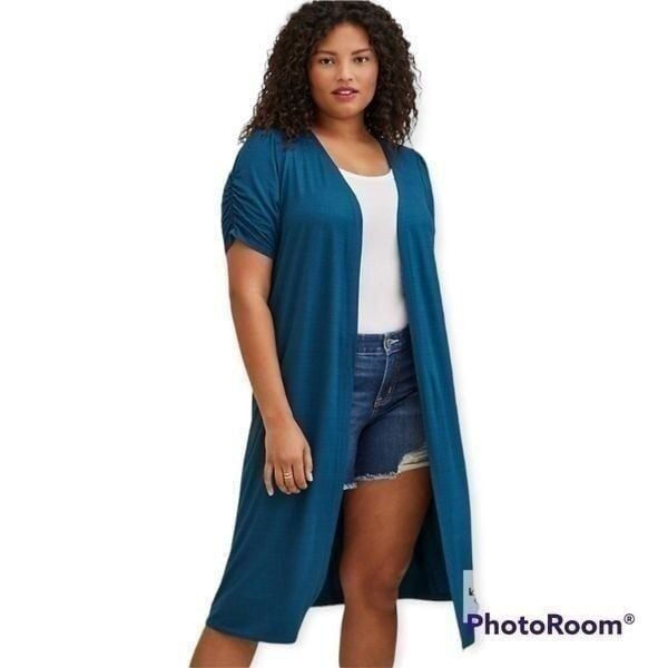 1X 14W 16W Torrid Blue Long Duster Sweater Short Lightweight Layering Fit Flare