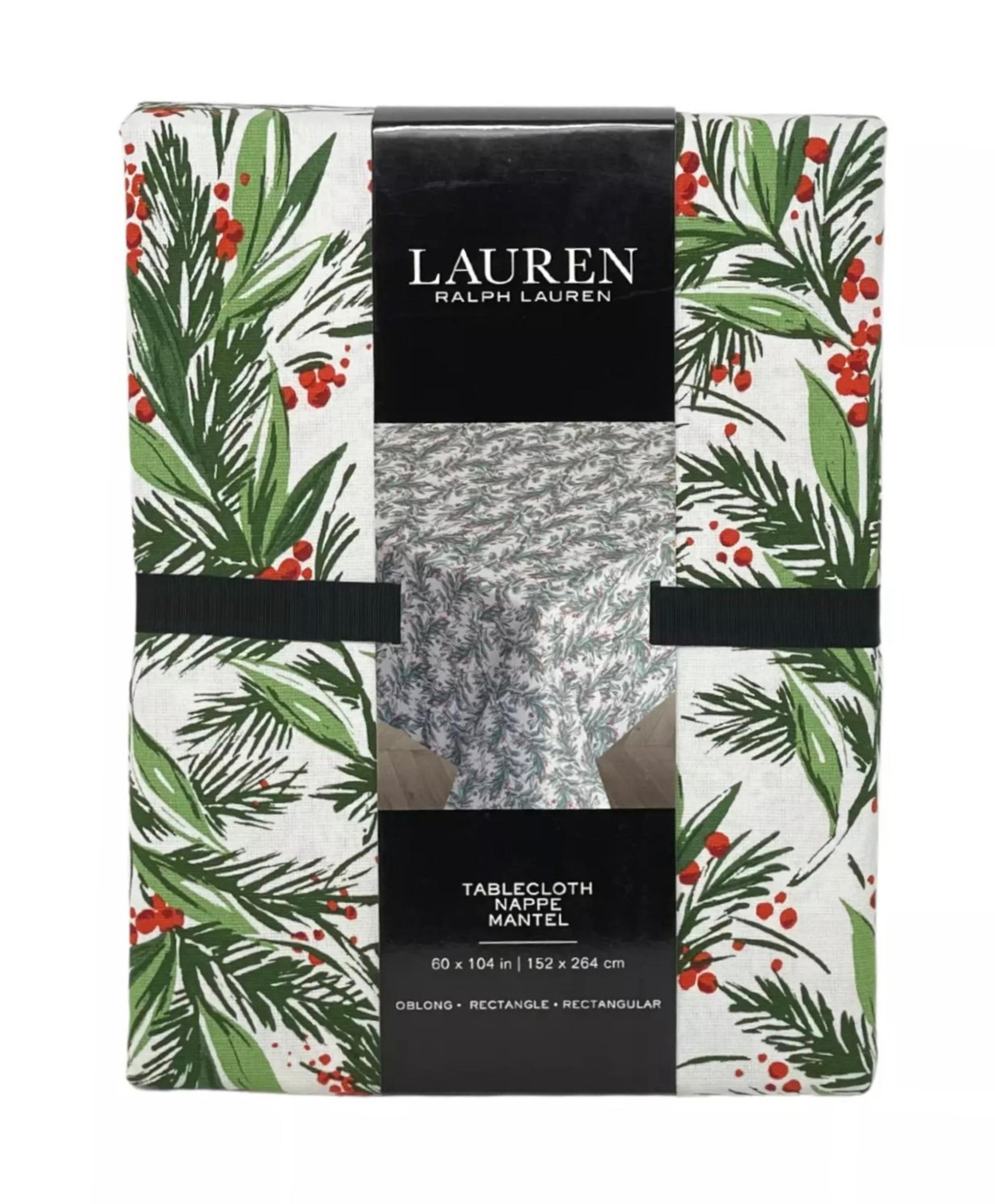 RALPH LAUREN 60” x `104" Mistletoe & Cedar Christmas Holiday Designer Tablecloth