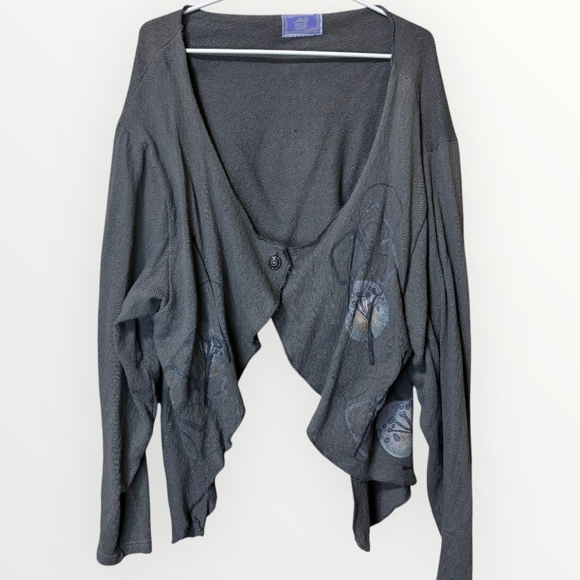 Barclay Gray Lagenlook Hand Printed Boho Short Cardi One Size
