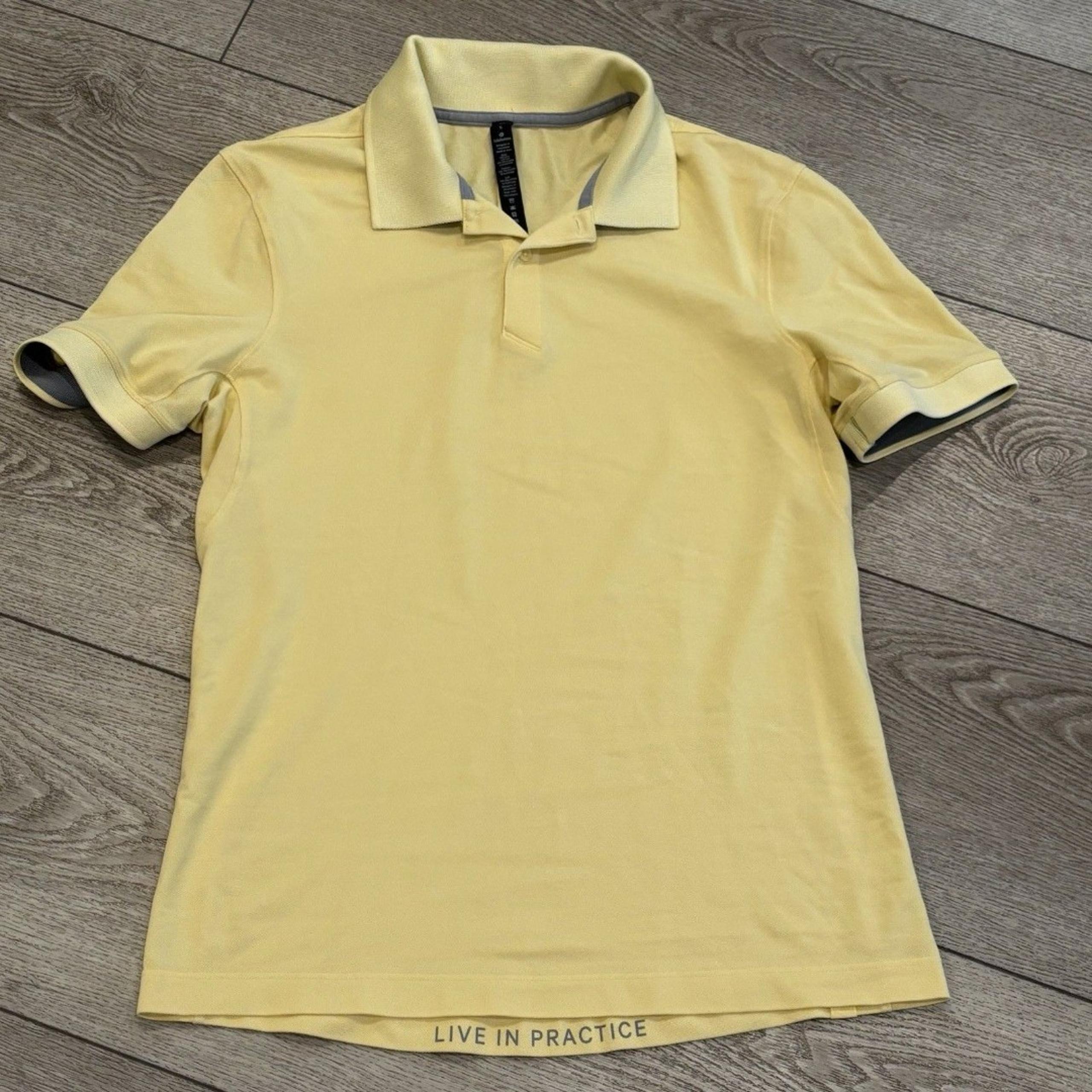 Lululemon Live In Practice Yellow Golf Tech Pique Polo Shirt Men Small Athletic