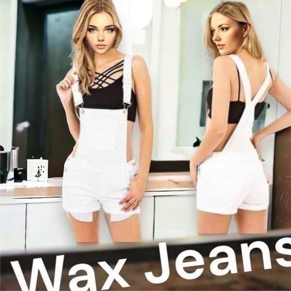 Wax Jean Women's Cuffed Leg Shortall Denim Romper Jumpsuit White Size Small