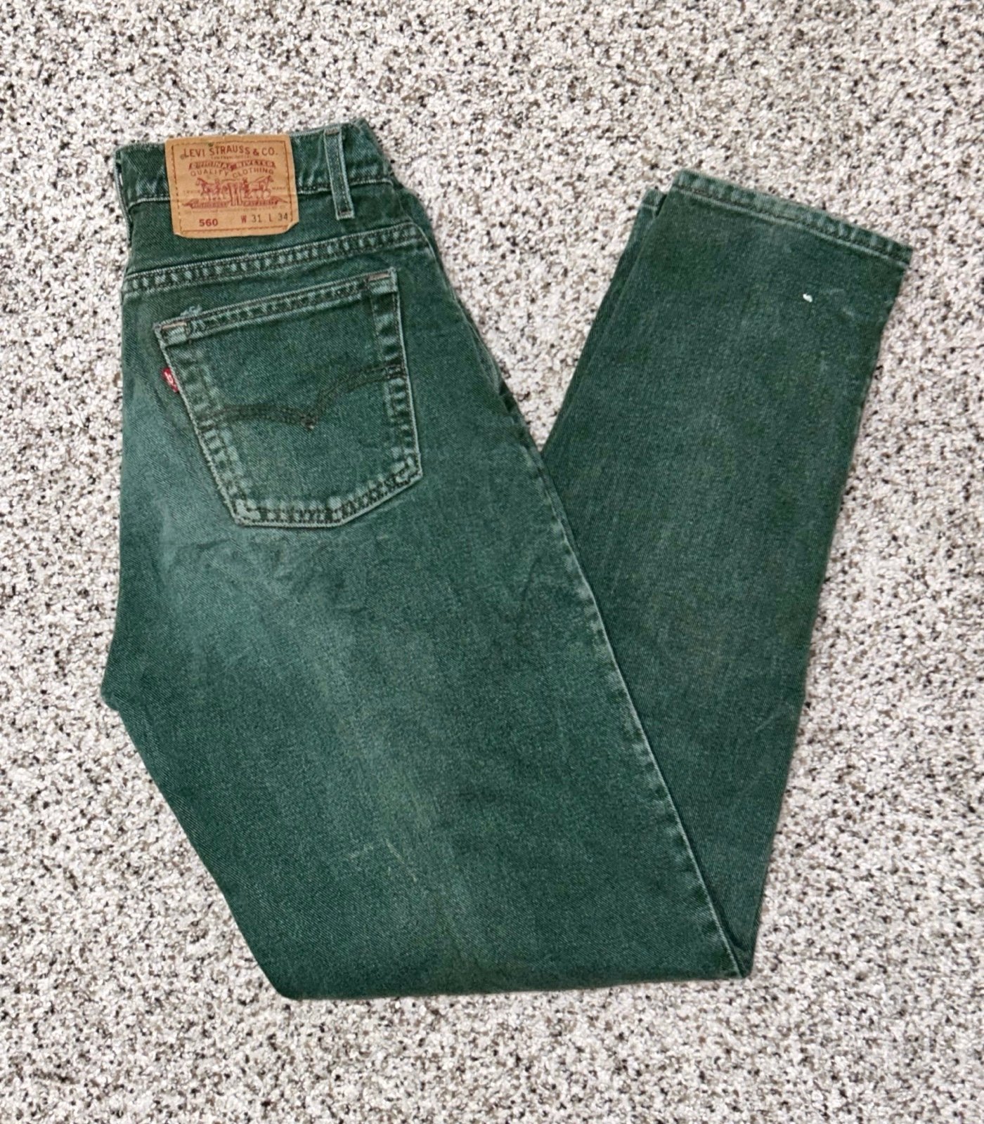 Vintage 90s Levi’s 560 Green Denim Jeans Men’s Size 31x34 Made In USA