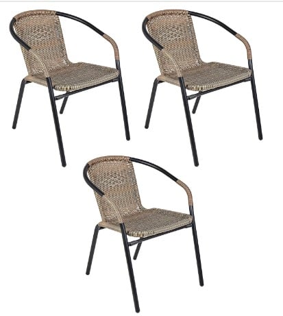 BTEXPERT Indoor Outdoor Set of Three Brown Restaurant Stack, Rattan Chairs#86557