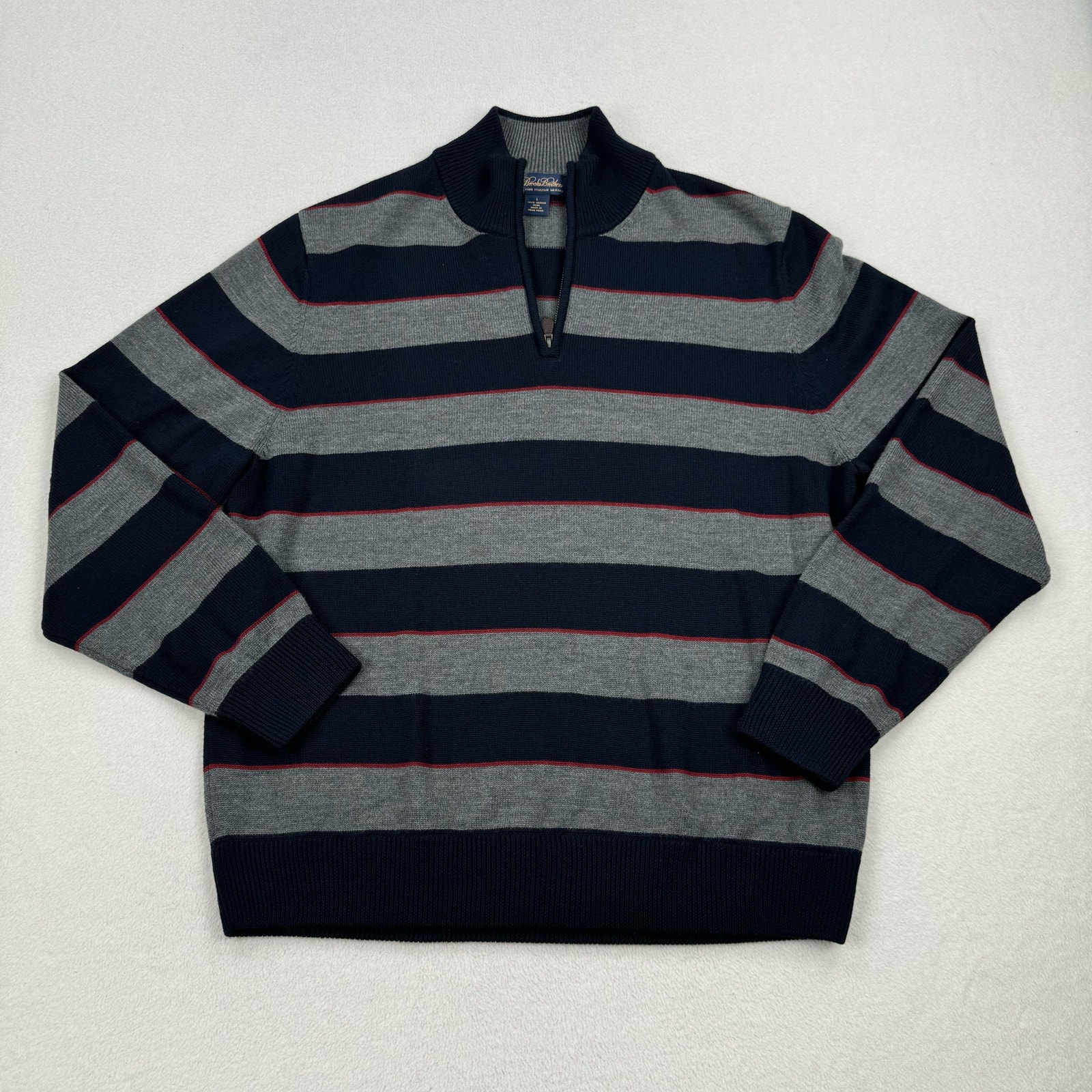 Vintage Brooks Brothers Sweater Size Large Black Grey Merino Wool 1/4 Zip 90s