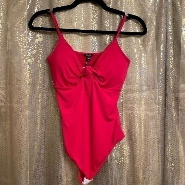 Express Hot Pink Red Body Contour Silky Knotted Bodysuit Small NWT