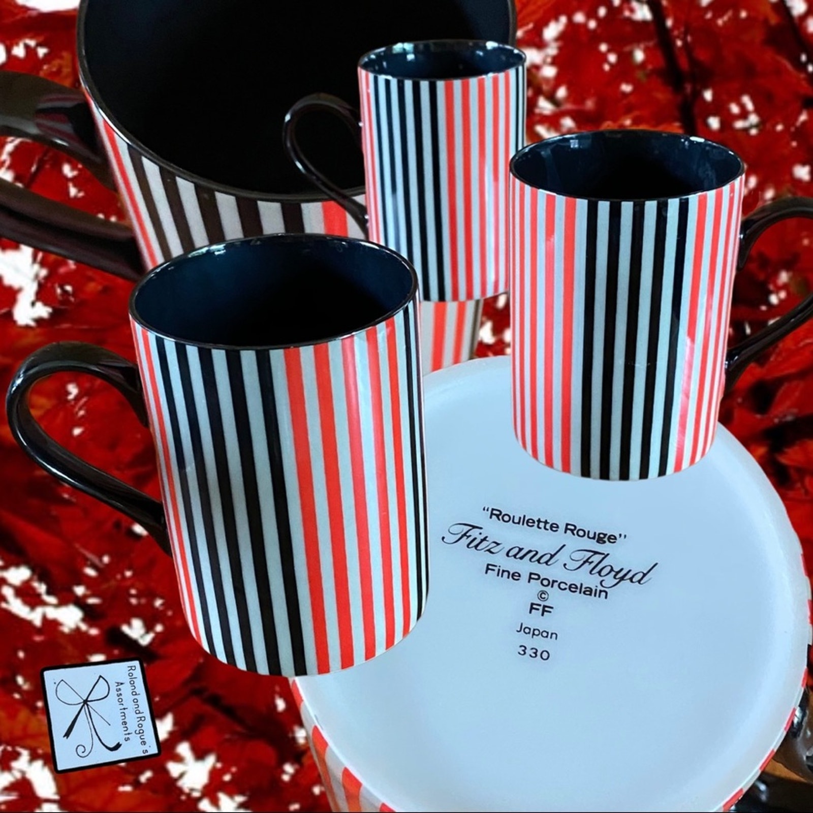 Fitz and Floyd Roulette Rouge 3-ct Porcelain Mugs