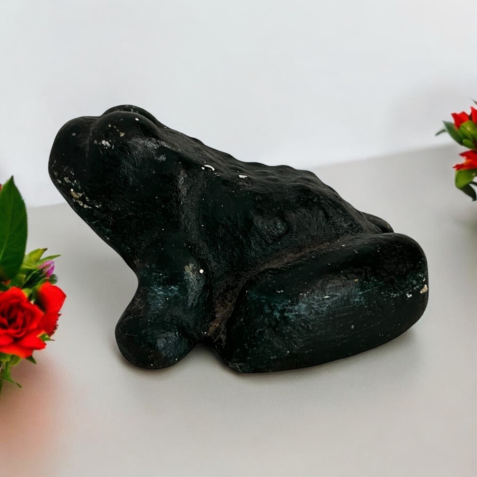 Wonderful Antique Cast Iron Green Bull Frog Door Stop ~ Primitive Garden Cottage