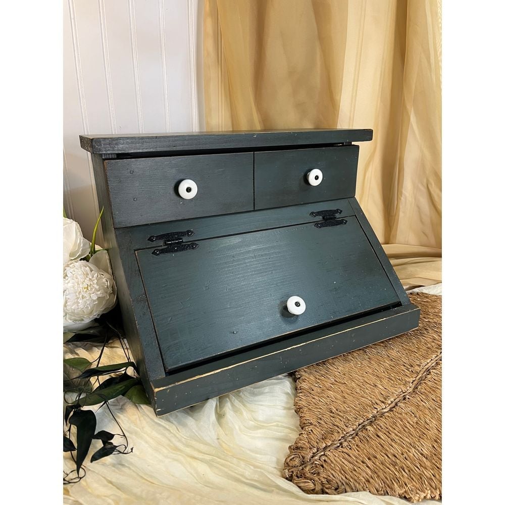 Primitive hand crafted wood bread box with drawer